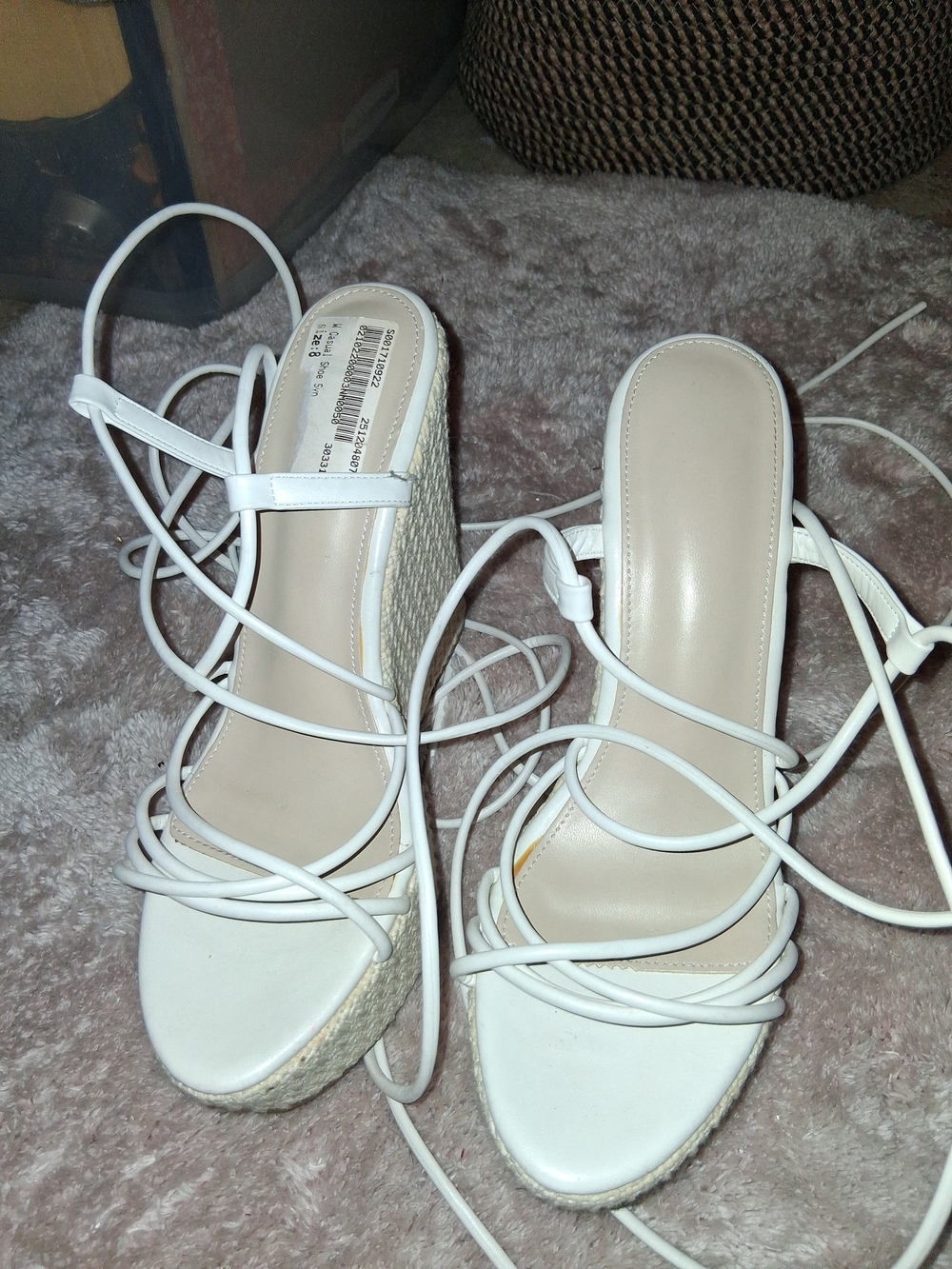 White Lace-Up Espadrille Wedge Sandals